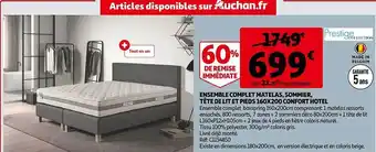 Auchan Ensemble complet matelas, sommier, tête de lit et pieds 160 x 200 confort hotel offre
