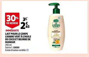 Auchan Lait pour le corps l'arbre vert à l'huile de coco et beurre de mangue offre