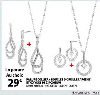 Auchan Parure collier + boucles d'oreilles argent et oxydes de zirconium offre