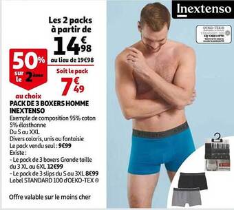 Auchan Pack de 3 boxers homme inextenso offre