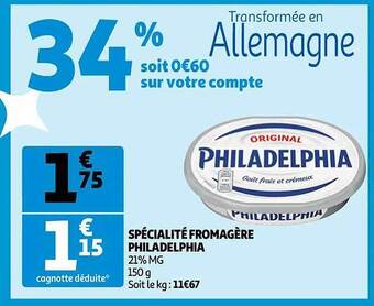 Auchan Spécialité fromagère philadelphia offre