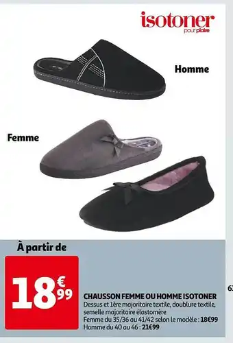 Auchan Chausson femme ou homme isotoner offre