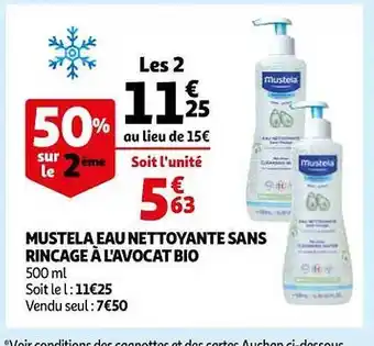 Auchan Mustela eau nettoyante sans rinçage à l'avocat bio offre