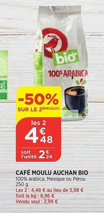 Bi1 Café moulu auchan bio offre