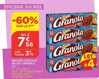 Bi1 Biscuits chocolat au lait granola lu offre