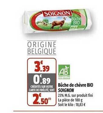 Coccimarket Bûche de chèvre bio soignon offre