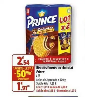 Biscuits fourrés au chocolat prince lu