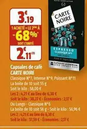 Coccinelle Express Capsules de café carte noire offre