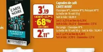Coccinelle Supermarché Capsules de café carte noire offre