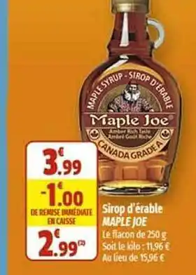 Coccinelle Supermarché Sirop d'érable maple joe offre