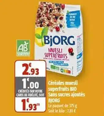 Céréales muesli superfruits bio sans sucres ajoutés bjorg