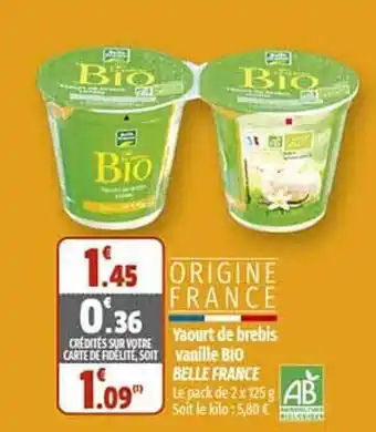 Yaourt de brebis vanille bio belle france