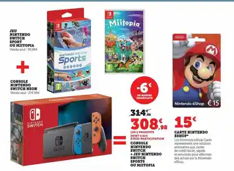 Hyper U Jeu nintendo switch sport ou mitopia + console nintendo switch neon, carte nintendo eshop offre