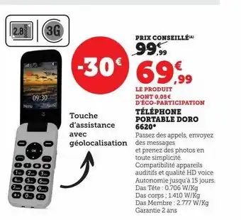 Hyper U Téléphone portable doro 6620 offre