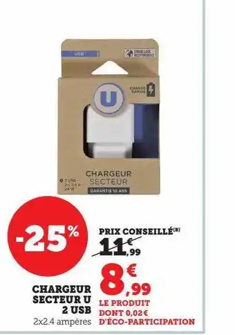 Hyper U Chargeur secteur u 2 usb offre