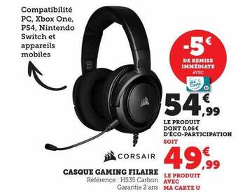 Hyper U Casque gaming filaire corsair offre