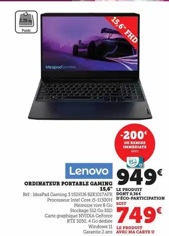 Hyper U Ordinateur portable gaming 15,6 offre