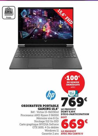 Hyper U Ordinateur portable gaming 15,6 offre