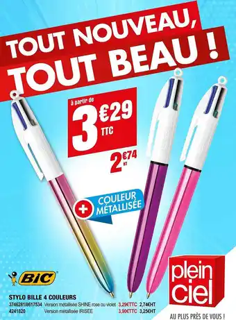 Stylo bille 4 couleurs bic