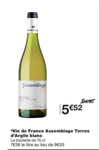 Monoprix Vin de france assemblage terres d'argile blanc offre
