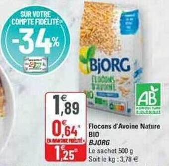 G20 Flocons d'avoine nature bio bjorg offre