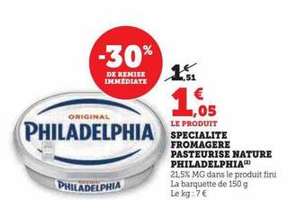 Super U Spécialité fromagère pasteurisé nature philadelphia offre