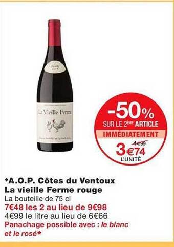 Monoprix A.o.p. côtes du ventoux la vieille ferme rouge offre