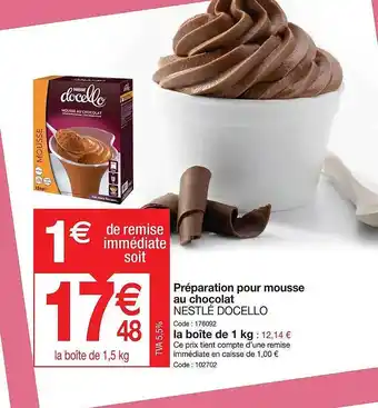Promocash Préparation pour mousse au chocolat nestlé docello offre