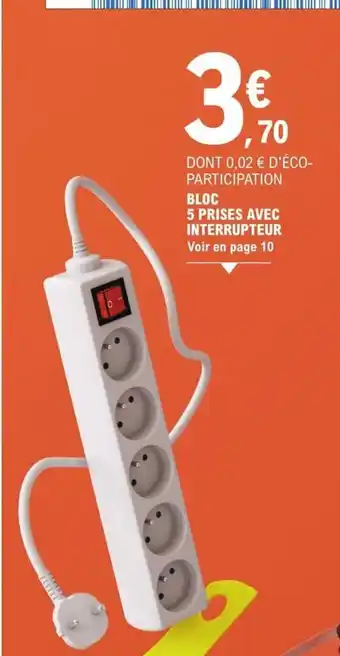 E.Leclerc Bloc 5 prises Aves Interrupteur offre