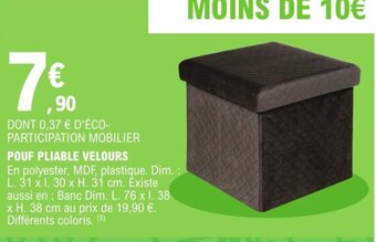 E.Leclerc Pouf Pliable Velours offre