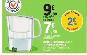 E.Leclerc Carafe Filtrante 2,5L 1 Cartouche Ovale offre