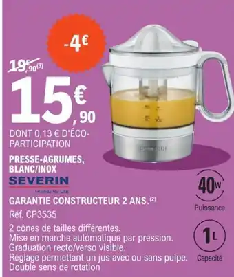E.Leclerc Presse-Agrumes Blanc/Inox offre