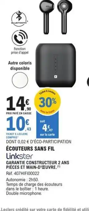 E.Leclerc Ecouteurs Sans Fil offre