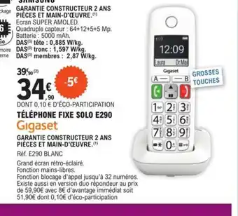 E.Leclerc Téléphone Fixe Solo E290 offre