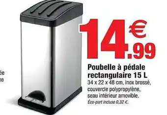 Bazarland Poubelle à pédale rectangulaire 15 l offre
