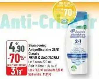 G20 Shampooing antipelliculaire 2 en 1 classic head & shoulders offre