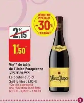 G20 Vin de table de l'union européenne vieux papes offre