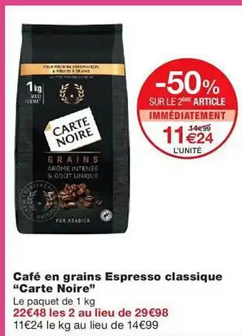 Monoprix Café en grains espresso classique offre