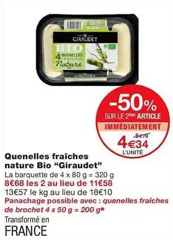 Monoprix Quenelles fraîches nature bio offre