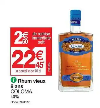 Rhum vieux 8 ans coloma