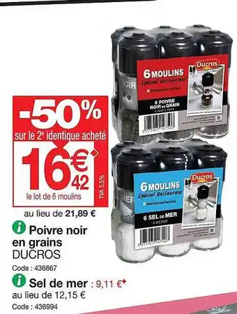 Promocash Poivre noir en grains ducros, sel de mer ducros offre