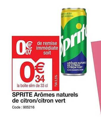 Promocash Sprite arômes naturels de citron-citron vert offre