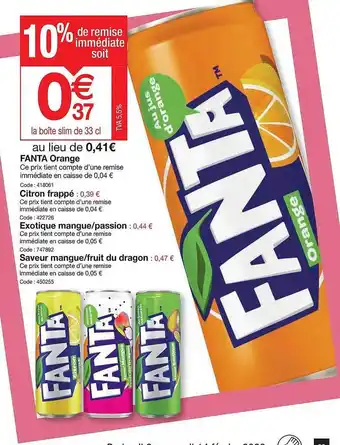 Promocash Fanta orange, citron frappé, exotique mangue-passion, saveur mangue-fruit du dragon offre