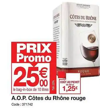 Promocash A.o.p. côtes du rhône rouge offre