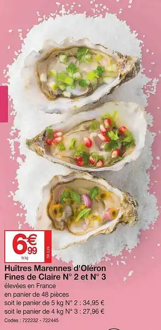 Promocash Huîtres marennes d'oléron fines de claire n°2 et n°3 offre