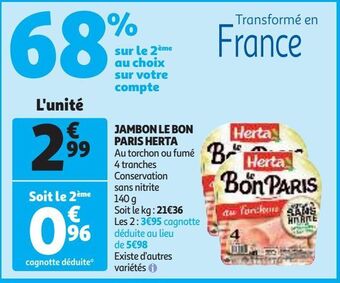 Auchan Supermarché Jambon le bon paris herta offre