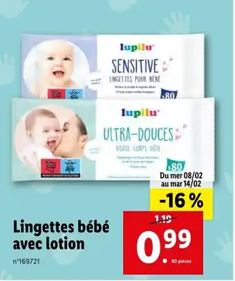 Lidl Lingettes bébé avec lotion offre
