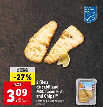 Lidl 2 filets de cabillaud MSC façon fish and chips offre