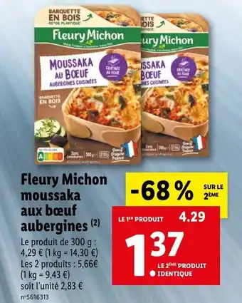 Lidl Fleury michon moussaka aux bœuf aubergines offre