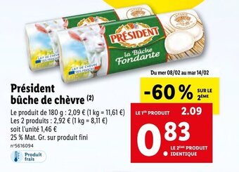 Lidl Président bûche de chèvre offre